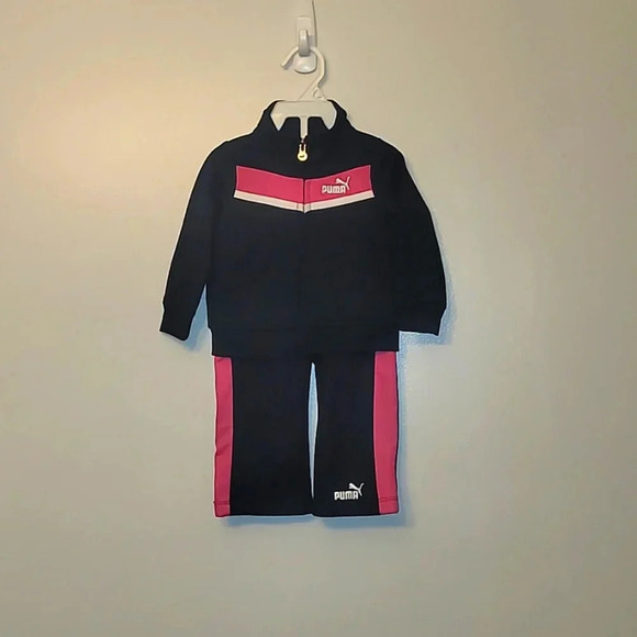 Girls size 12 months Puma tracksuit black pink white zip-up jacket pants LOT F3 - Picture 1 of 6